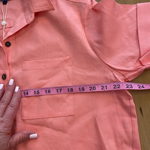 Shore Women’s Coral Button-Up Cropped Short Sleeve Shirt Linen Viscose NEW small - Picture 8 of 12